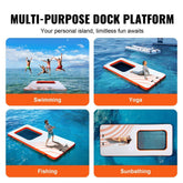 Inflatable Floating Dock, 15x6.5FT Inflatable Dock Platform with 4*6FT Trampoline Mesh Pool, Non-Slip Floating Platform Water Mat with Portable Bag & Detachable Ladder for Pool Beach Relaxation